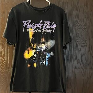 The Prince Estate short sleeved Purple Rain black t-shirt. Size Large. Unisex.